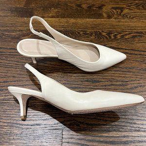THEORY white city slingback heels